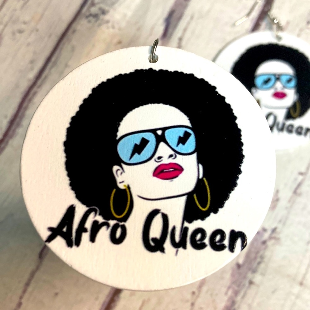 Afro Queens white Painted Wood Earrings - Picture 1 of 3